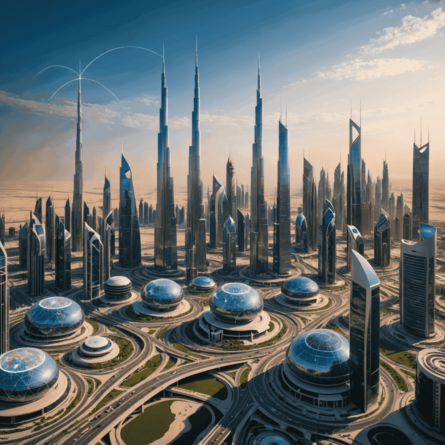 صورة توضيحية لمستقبل الاتصالات في الإمارات، تظهر تقنيات الجيل الخامس والمدن الذكية وإنترنت الأشياء